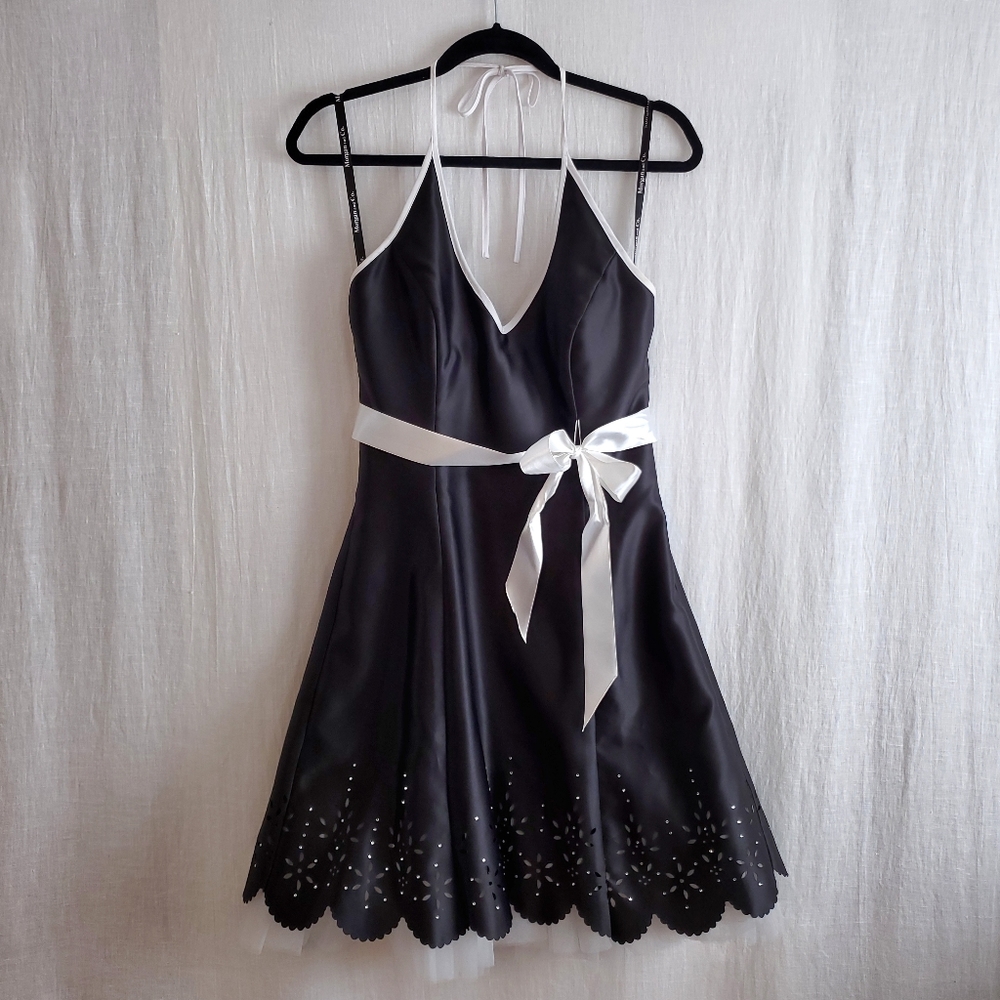 2000's Halter Fit and Flare Dress with Tulle and Laser Cut Hem Detail